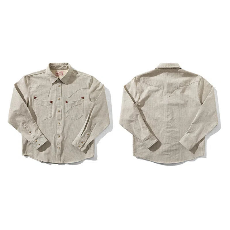 Vintage Beige Gewebtes Streifen Western Cowboy Hemd - image 3