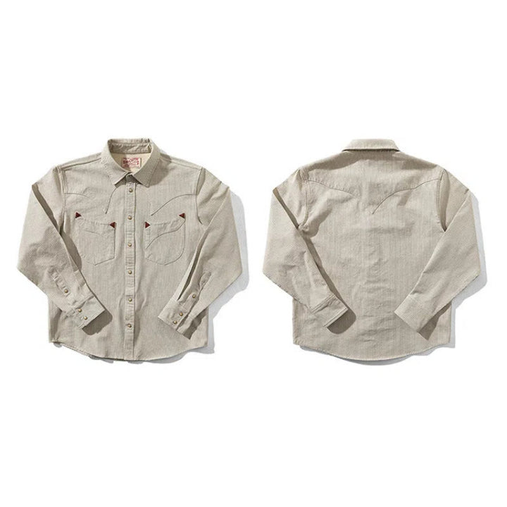 Vintage Beige Gewebtes Streifen Western Cowboy Hemd - image 3