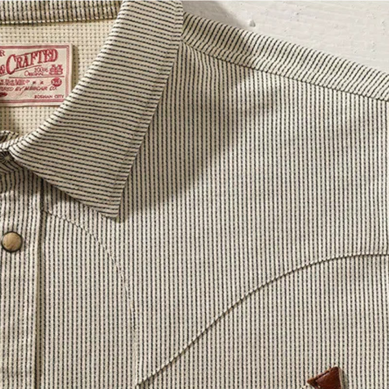 Vintage Beige Gewebtes Streifen Western Cowboy Hemd - image 4