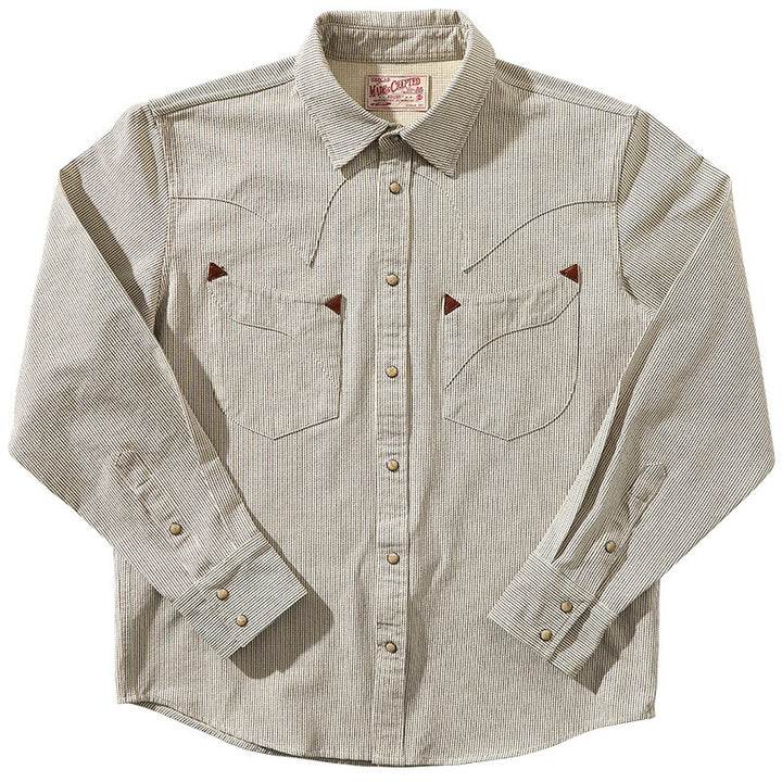 Vintage Beige Gewebtes Streifen Western Cowboy Hemd - Beige - 2XL - image 1