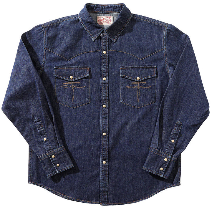 Vintage Dunkelblaues gewaschenes Western Cowboy Hemd - Dunkelblau - 3XL - image 1