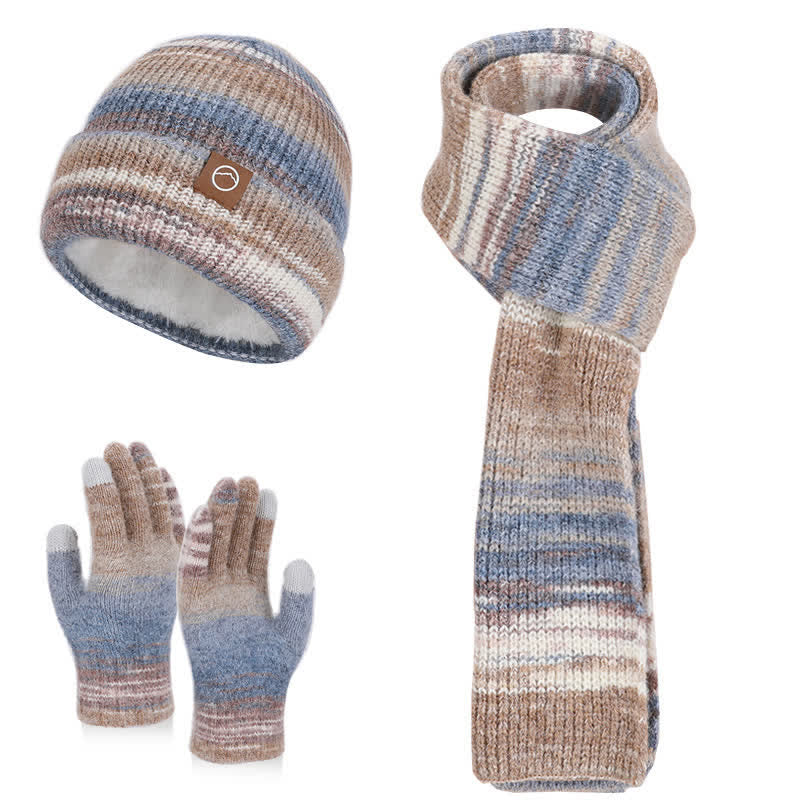 3-teiliges Set mit Mütze, Schal und Handschuhen in mehrfarbigen neutralen Streifen - Kaffee - Einstellbar (21 5/8"-23 5/8") - image 17