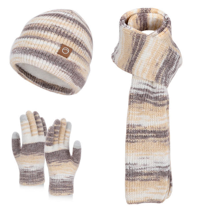 3-teiliges Set mit Mütze, Schal und Handschuhen in mehrfarbigen neutralen Streifen - Khaki - Einstellbar (21 5/8"-23 5/8") - image 7