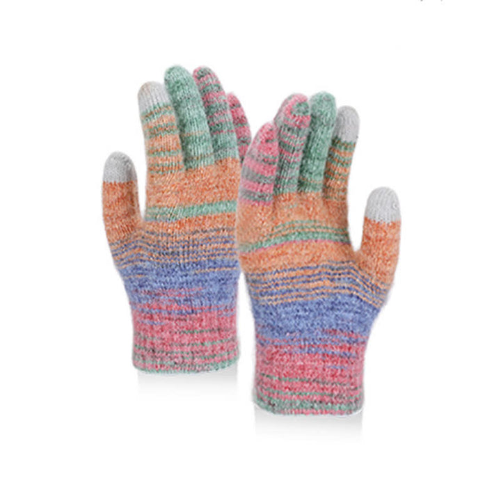 3-teiliges Set mit Mütze, Schal und Handschuhen in mehrfarbigen neutralen Streifen - image 5