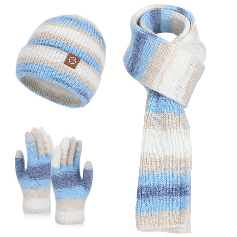 3-teiliges Set mit Mütze, Schal und Handschuhen in mehrfarbigen neutralen Streifen - Blau - Einstellbar (21 5/8"-23 5/8") - image 12
