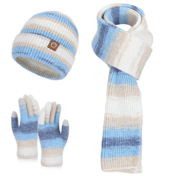 3-teiliges Set mit Mütze, Schal und Handschuhen in mehrfarbigen neutralen Streifen - Blau - Einstellbar (21 5/8"-23 5/8") - image 12