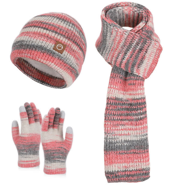 3-teiliges Set mit Mütze, Schal und Handschuhen in mehrfarbigen neutralen Streifen - Rosa - Einstellbar (21 5/8"-23 5/8") - image 9