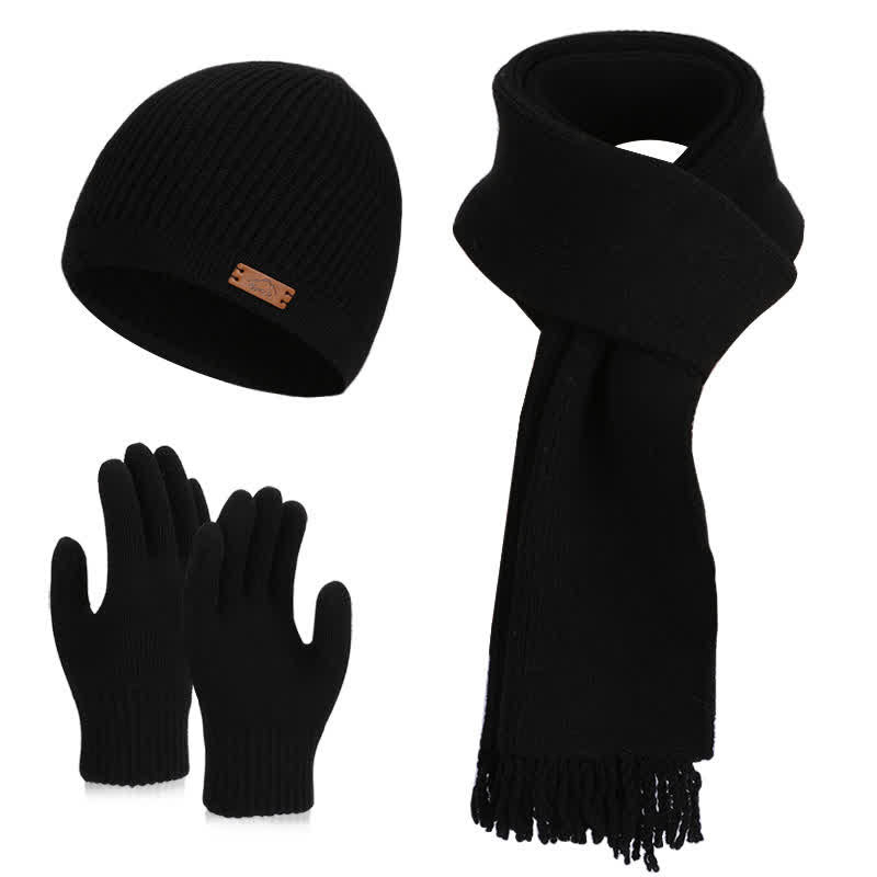 3-teiliges Set aus einfarbiger Strickmütze, Mütze, Schal und Handschuhen - Schwarz - Einstellbar (21 5/8"-23 5/8") - image 18