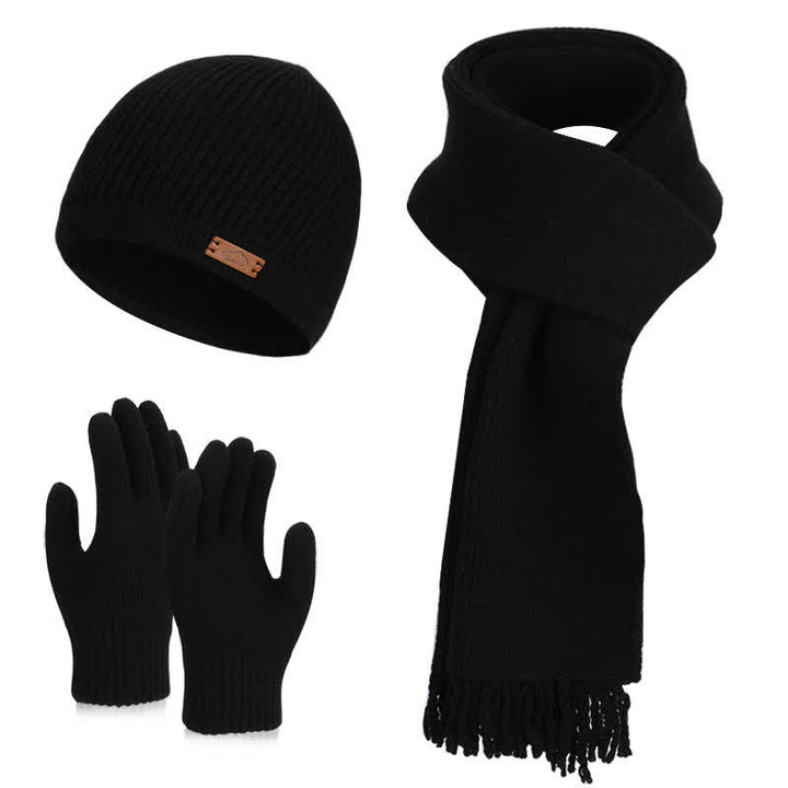3-teiliges Set aus einfarbiger Strickmütze, Mütze, Schal und Handschuhen - Schwarz - Einstellbar (21 5/8"-23 5/8") - image 18
