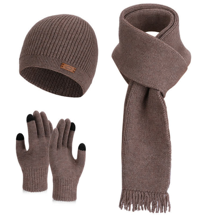 3-teiliges Set aus einfarbiger Strickmütze, Mütze, Schal und Handschuhen - Kaffee - Einstellbar (21 5/8"-23 5/8") - image 11