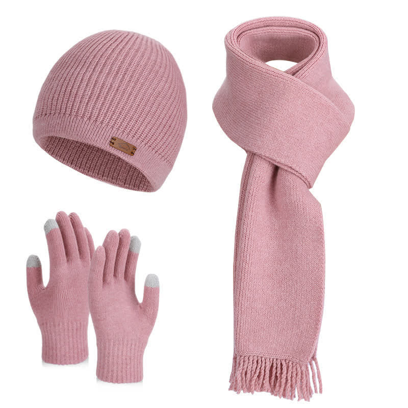 3-teiliges Set aus einfarbiger Strickmütze, Mütze, Schal und Handschuhen - Rosa - Einstellbar (21 5/8"-23 5/8") - image 9