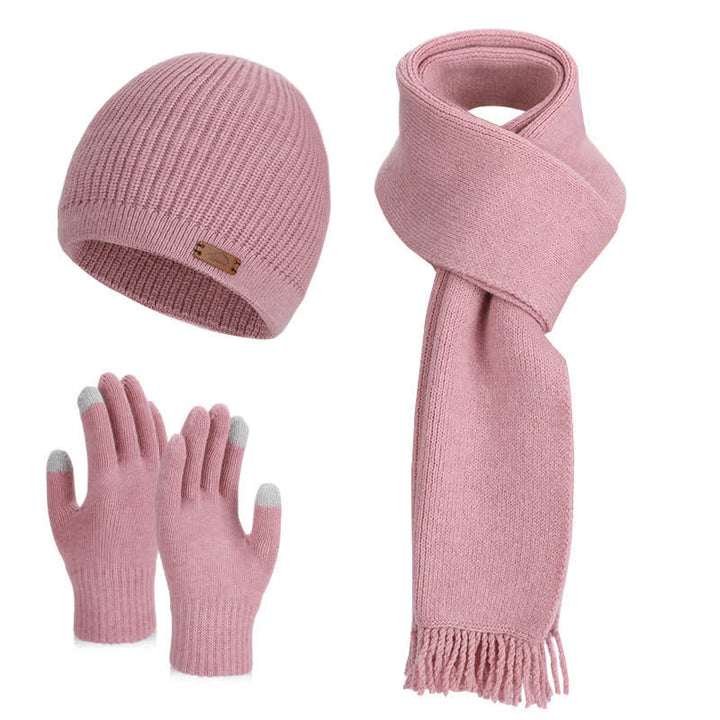 3-teiliges Set aus einfarbiger Strickmütze, Mütze, Schal und Handschuhen - Rosa - Einstellbar (21 5/8"-23 5/8") - image 9
