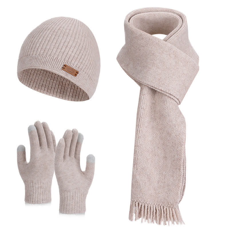 3-teiliges Set aus einfarbiger Strickmütze, Mütze, Schal und Handschuhen - Khaki - Einstellbar (21 5/8"-23 5/8") - image 2