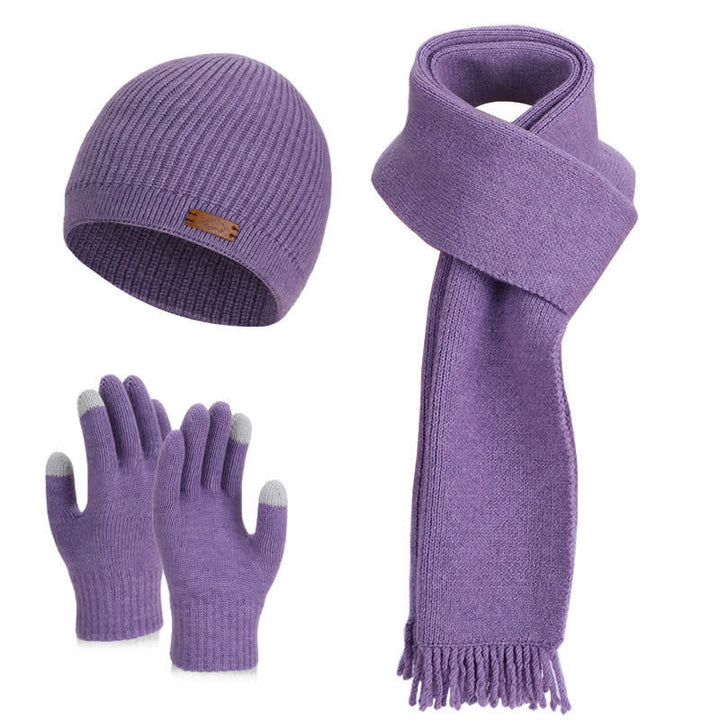 3-teiliges Set aus einfarbiger Strickmütze, Mütze, Schal und Handschuhen - Lila - Einstellbar (21 5/8"-23 5/8") - image 13