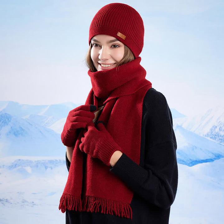 3-teiliges Set aus einfarbiger Strickmütze, Mütze, Schal und Handschuhen - image 21