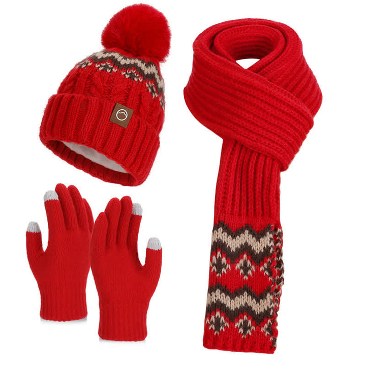 3-teiliges Set mit bezauberndem Wellenmuster und Bommeln für Mütze, Schal und Handschuhe - Rot - Einstellbar (21 5/8"-23 5/8") - image 7