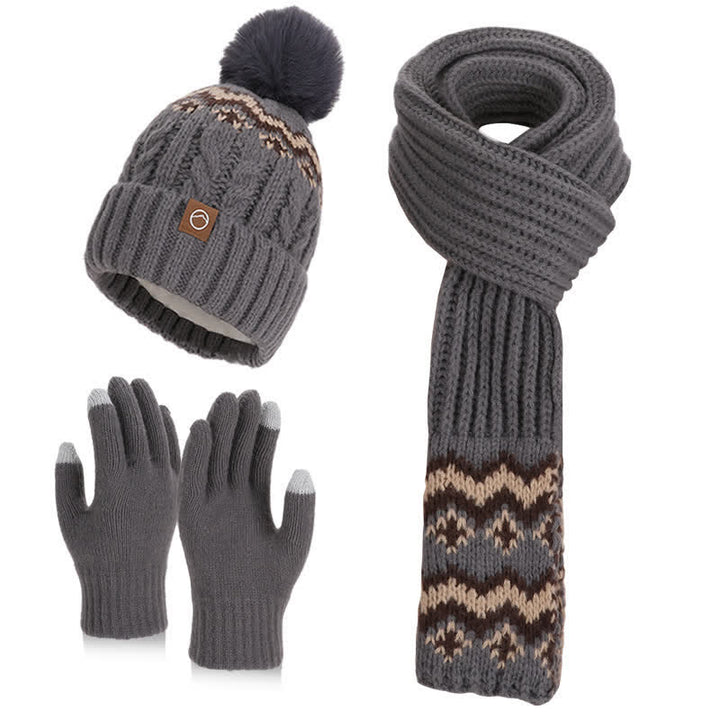 3-teiliges Set mit bezauberndem Wellenmuster und Bommeln für Mütze, Schal und Handschuhe - Grau - Einstellbar (21 5/8"-23 5/8") - image 6