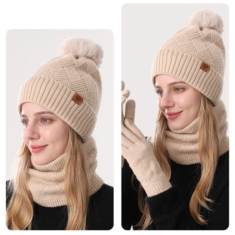 3-teiliges Set mit Mütze, Halsmanschette und Handschuhen mit Webmuster - image 13