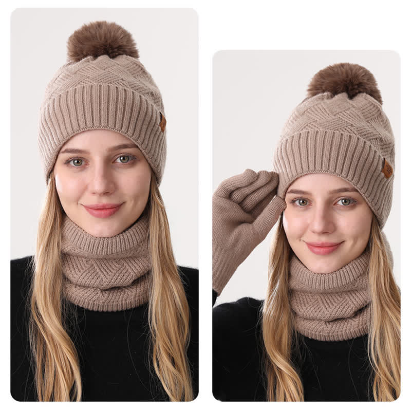 3-teiliges Set mit Mütze, Halsmanschette und Handschuhen mit Webmuster - image 15