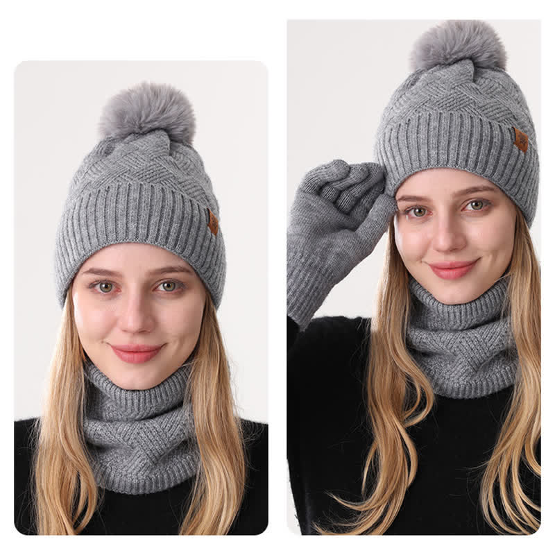 3-teiliges Set mit Mütze, Halsmanschette und Handschuhen mit Webmuster - image 2