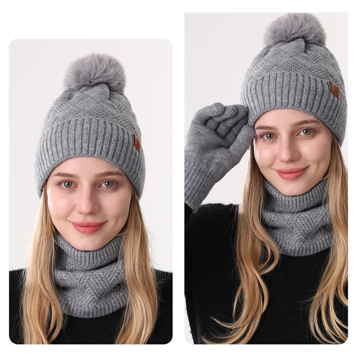 3-teiliges Set mit Mütze, Halsmanschette und Handschuhen mit Webmuster - image 2