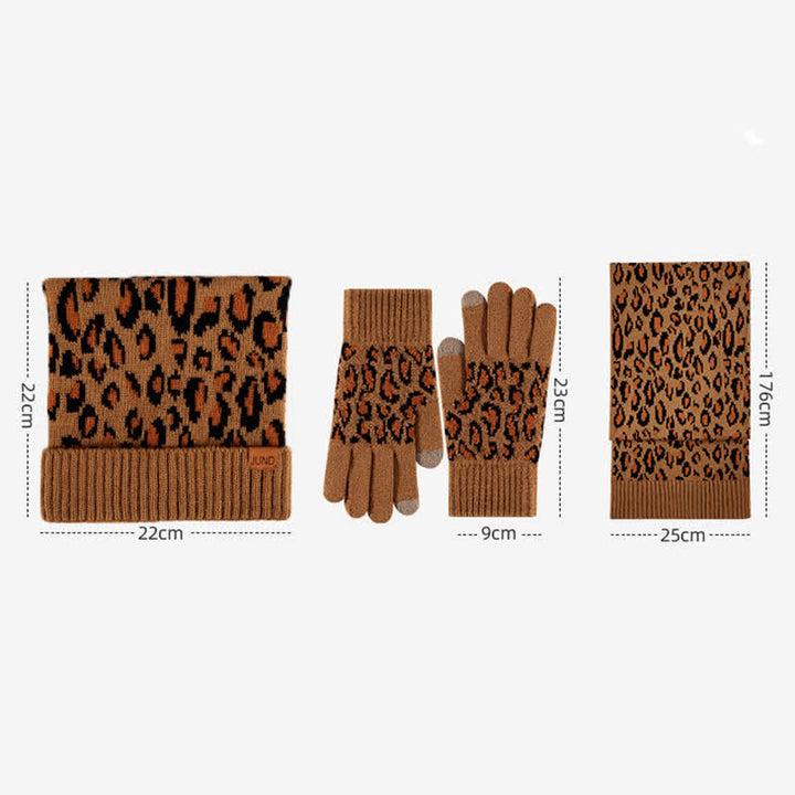 3-teiliges Set mit Mütze, Schal und Handschuhen mit Leopardenmuster und Katzenohren - image 7