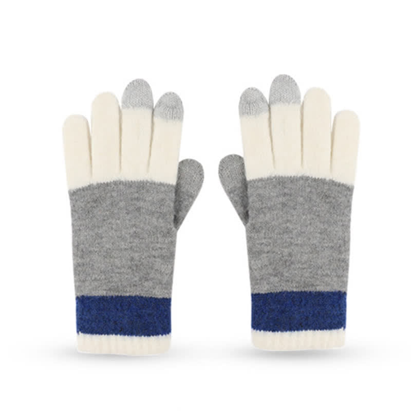 3-teiliges Set mit warmer Mütze, Schal und Handschuhen in dreifarbigem Blockdesign - image 6