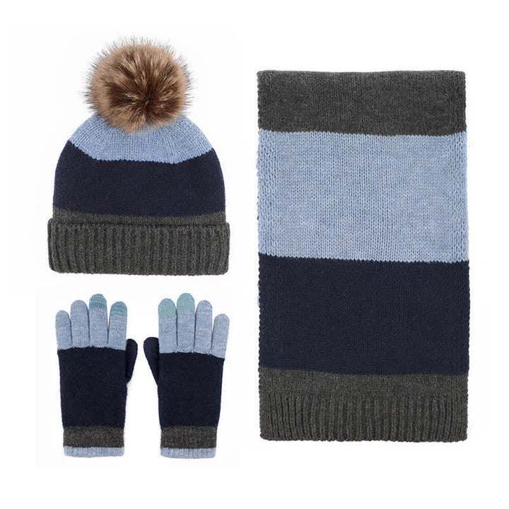 3-teiliges Set mit warmer Mütze, Schal und Handschuhen in dreifarbigem Blockdesign - Dunkelblau - Einstellbar (21 1/4"-22 7/8") - image 10