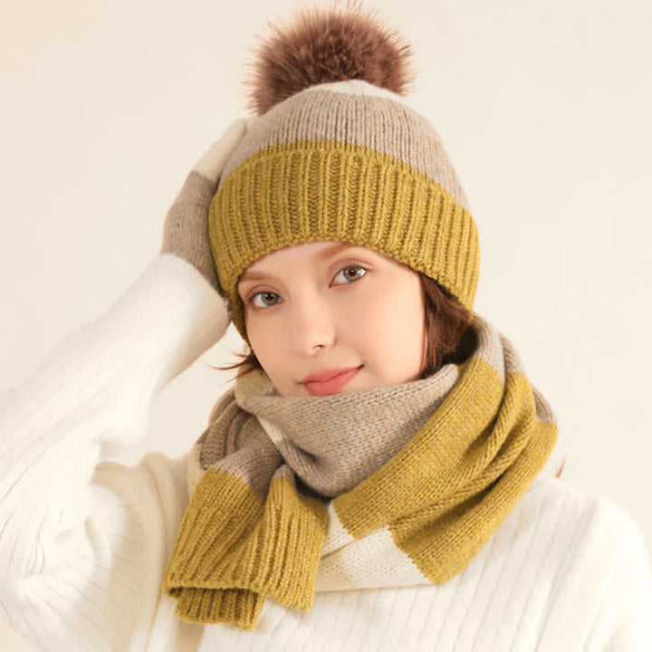 3-teiliges Set mit warmer Mütze, Schal und Handschuhen in dreifarbigem Blockdesign - image 9