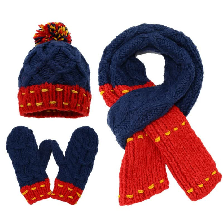3-teiliges Set mit Mütze, Schal und Handschuhen im trendigen Liniendesign und Farbblockierung - Blau & Rot - Einstellbar (21 1/4"-22 7/8") - image 0