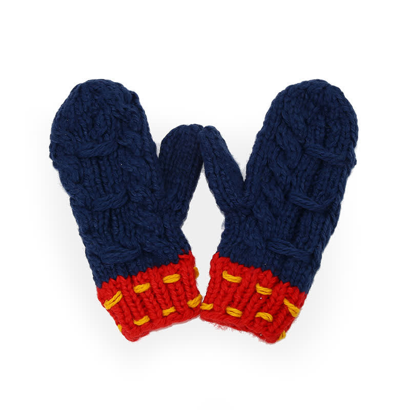 3-teiliges Set mit Mütze, Schal und Handschuhen im trendigen Liniendesign und Farbblockierung - image 2
