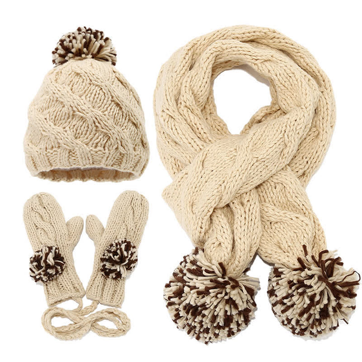3-teiliges Set aus Mütze, Schal und Handschuhen im Twist-Design mit Bommel - Beige - Einstellbar (21 1/4"-22 7/8") - image 7
