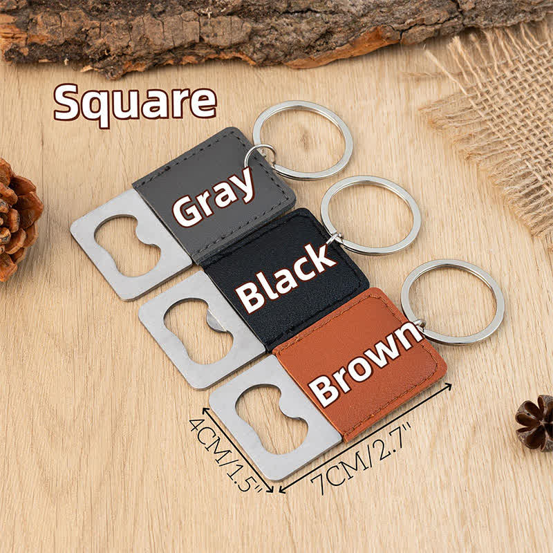 Personalisierter Schlüsselanhänger aus Leder mit Flaschenöffner für den Bräutigam - Grau - Quadrat - image 2