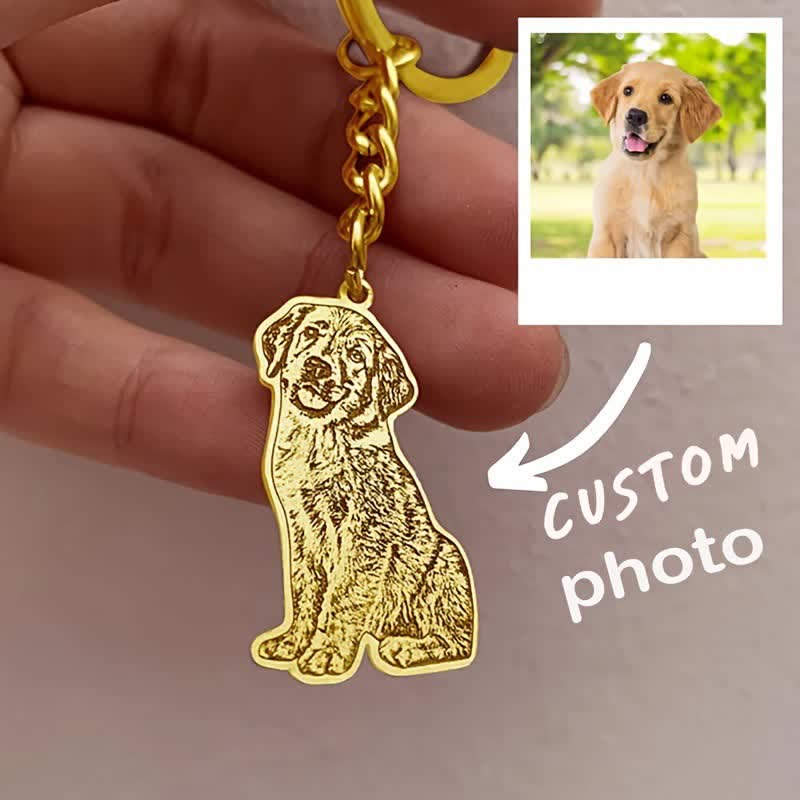 Personalisierter Haustierportrait-Foto-Schlüsselanhänger - Gold - image 2