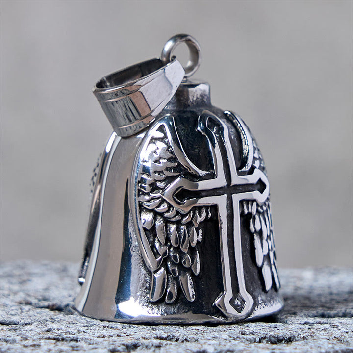 Silberner Wikingerkreuz und Flügelglocke Schlüsselanhänger - image 3
