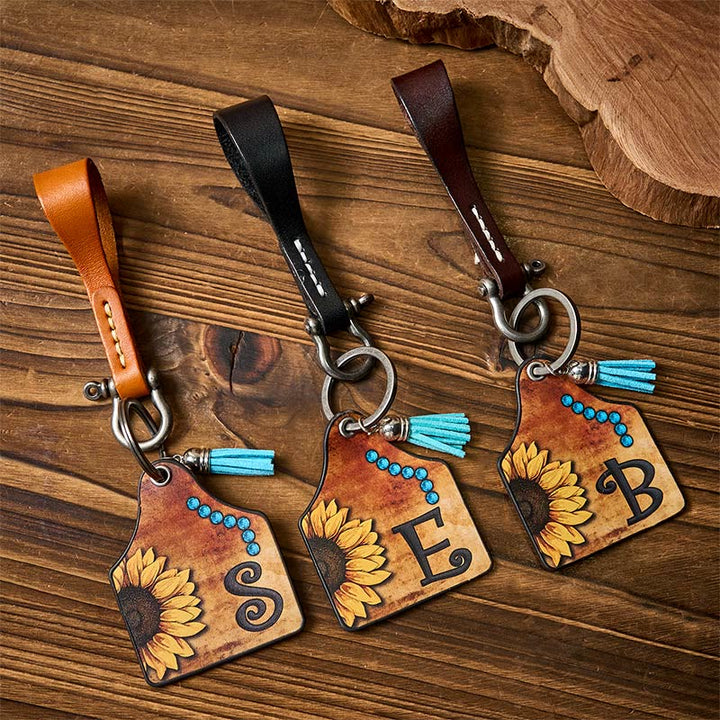 Western Sonnenblumen Buchstabendruck Anhänger Hufeisenschnalle Schlüsselanhänger - image 0