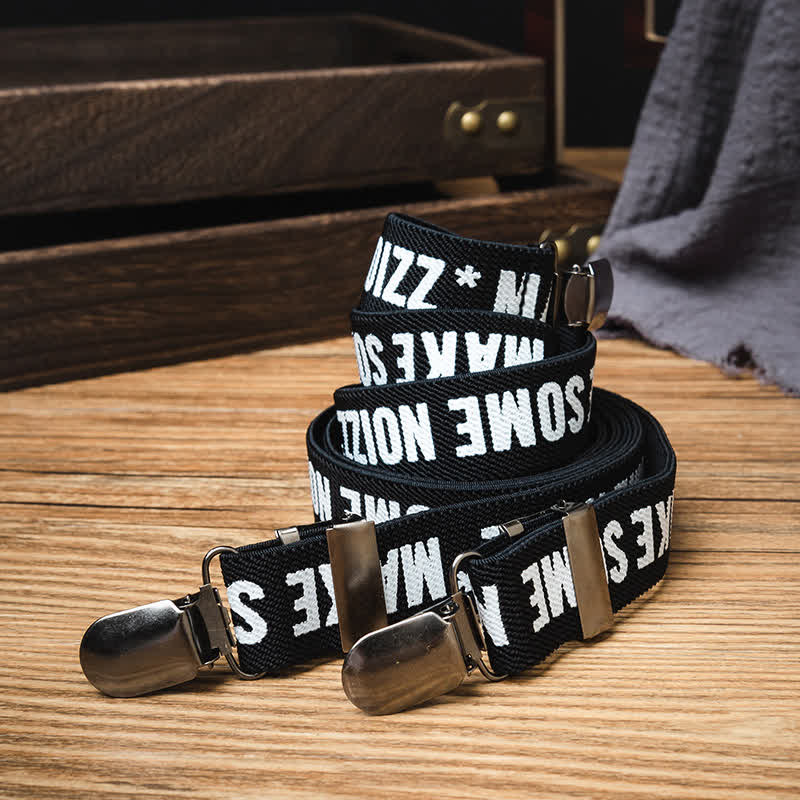 Schwarze und weiße Hosenträger mit Buchstabenaufdruck und Y-förmigem Rückenteil - image 2