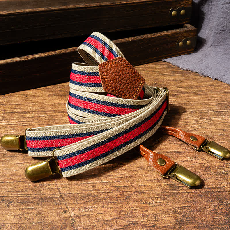 Rot-beige gestreifte, elastische Hosenträger mit Y-Rücken - image 2