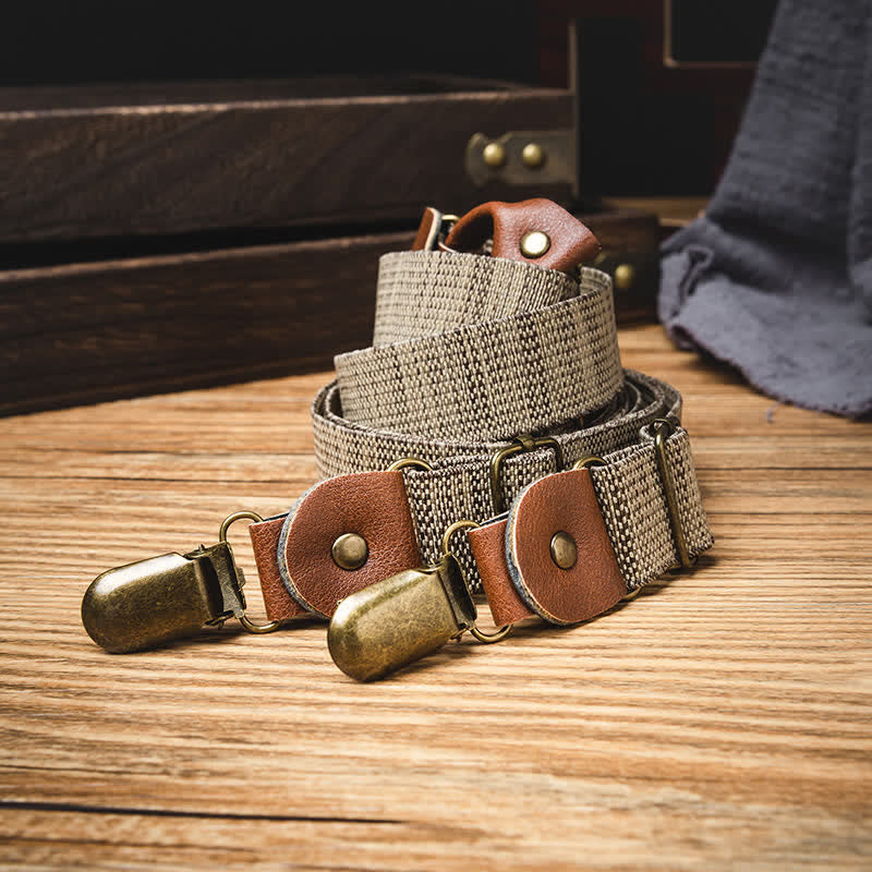 Dunkelkhakifarbene, nostalgische, lässige Hosenträger mit Y-Rücken und elastischem Bund - image 2