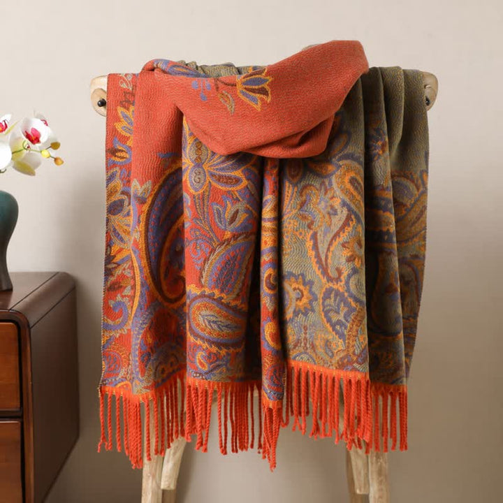 Boho-Chic-Ästhetik, Paisley-Jacquard-Quasten-Schal - Orange - image 10