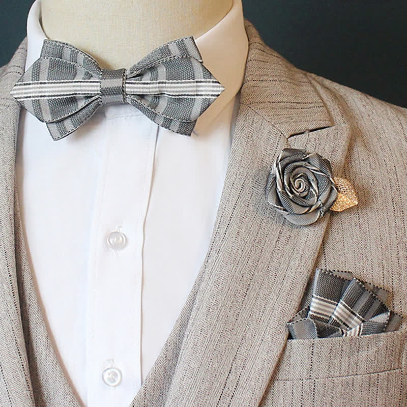 3-teiliges Horizon Stripe Plaid Fliegen-Set für Herren