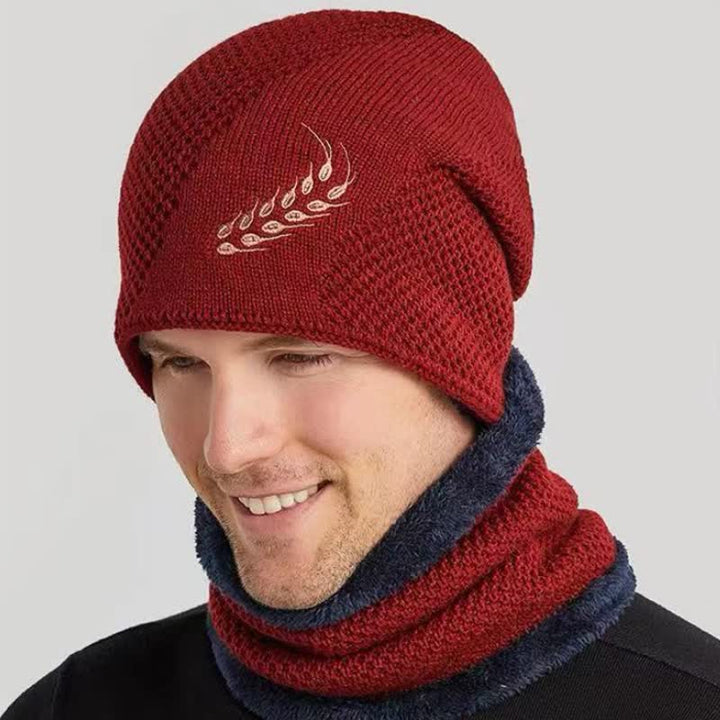 2-teiliges Set Stickmuster Weizen Beanie Mütze & Halswärmer