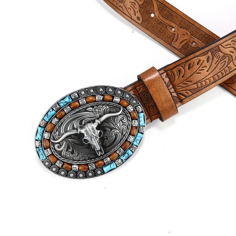 Türkiser Western-Cowboy-Gürtel aus Bullenleder für Herren