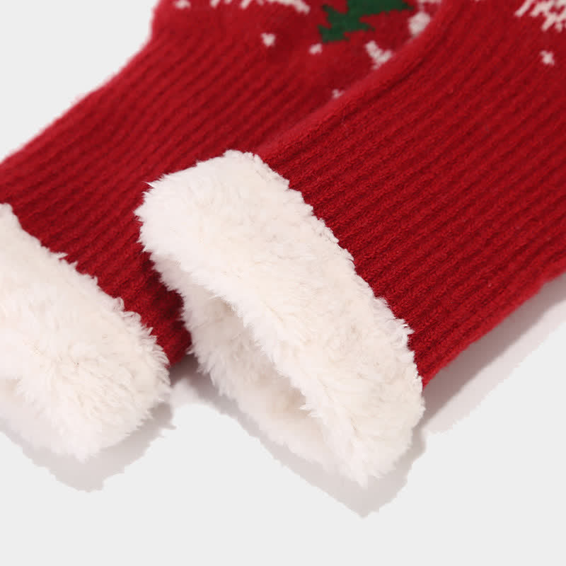 3-teiliges Set aus Mütze, Schal und Handschuhen mit Rentier- und Baum-Jacquardmuster für Damen