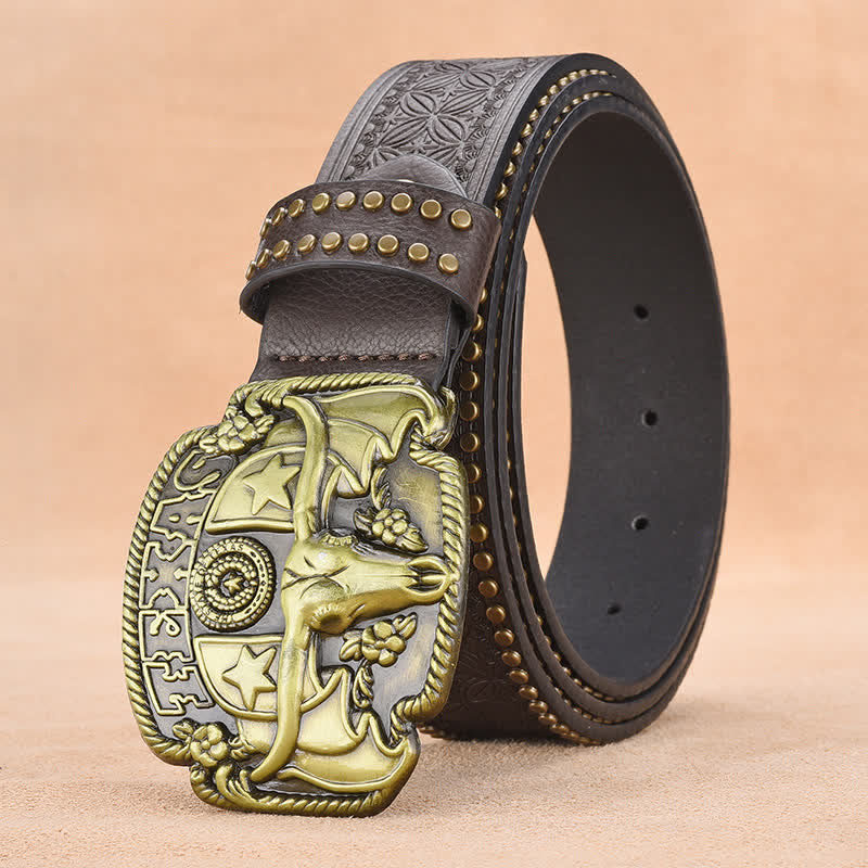 Antiker Longhorn-Ledergürtel mit Nieten für Herren