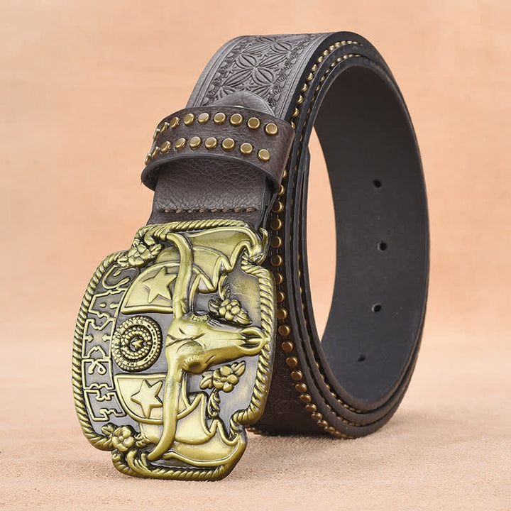 Antiker Longhorn-Ledergürtel mit Nieten für Herren