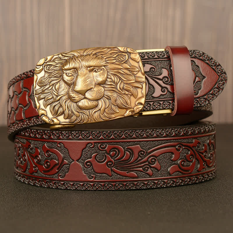 Men's Honor Male Lion Head Leder-Gürtel mit Löwenkopf