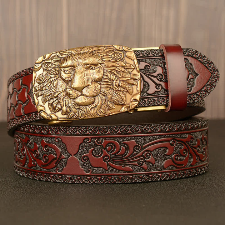 Men's Honor Male Lion Head Leder-Gürtel mit Löwenkopf