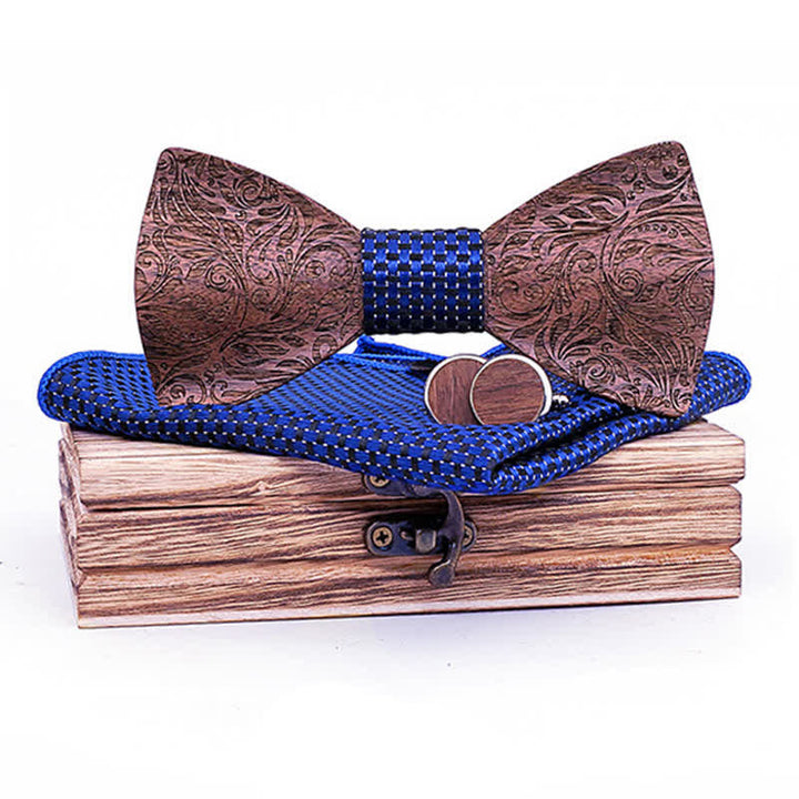 3er Set Herren Fliege aus Schwarznuss Holz mit Paisley-Muster
