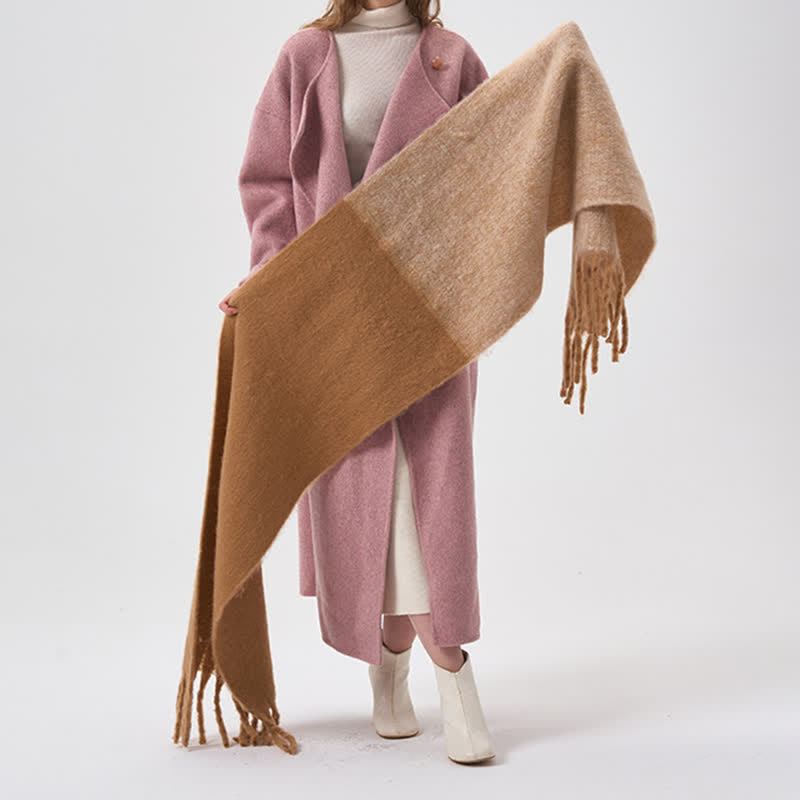 Einfacher zweifarbiger Winterschal mit Fransen für Damen
